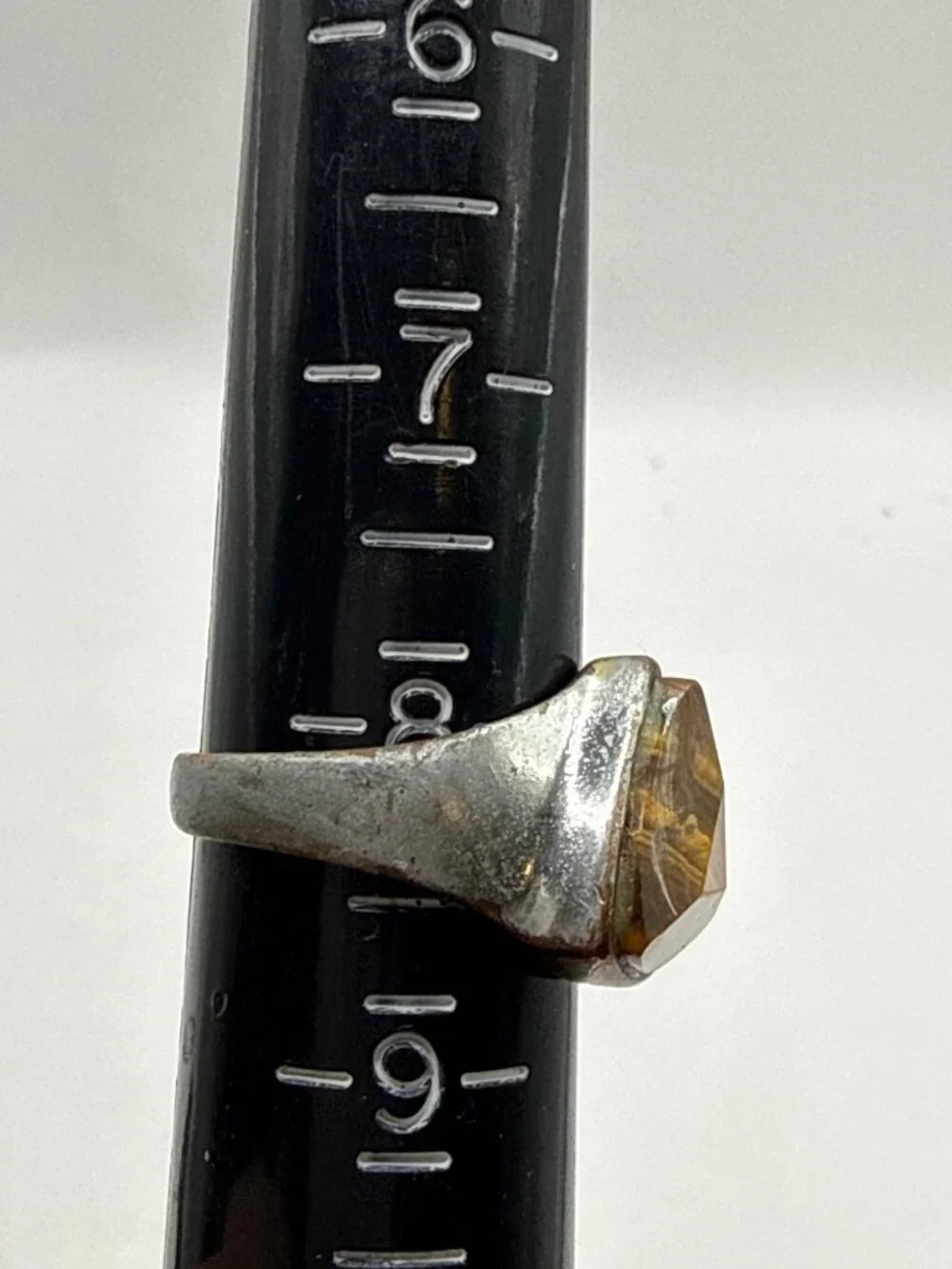 Vintage Silver Tone Trillion Tigers Eye Ring Rustic Statement Boho